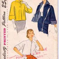 Simplicity 3451 Vintage 1950's Sewing Pattern Ladies Short Jacket Topper Bolero Reversible - VintageStitching - Vintage Sewing Patterns