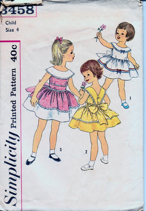 Simplicity 3458 Little Girls One Piece Sleeveless Dress Vintage 1950's Sewing Pattern - VintageStitching - Vintage Sewing Patterns