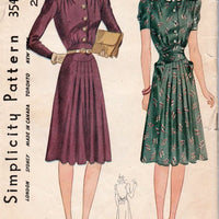 Simplicity 3545 Vintage 1940's Sewing Pattern Ladies Shirtwaist Pleated Dress 1930's - VintageStitching - Vintage Sewing Patterns