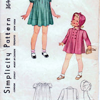 Simplicity 3646 Toddler Little Girls  Dress Coat Hat Vintage 1940's Sewing Pattern Unprinted - VintageStitching - Vintage Sewing Patterns