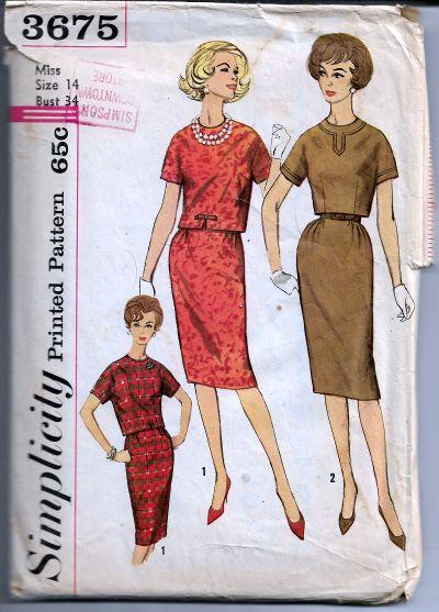 Simplicity 3675 Vintage Sewing Pattern 1960s Ladies Slim Skirt Top - VintageStitching - Vintage Sewing Patterns