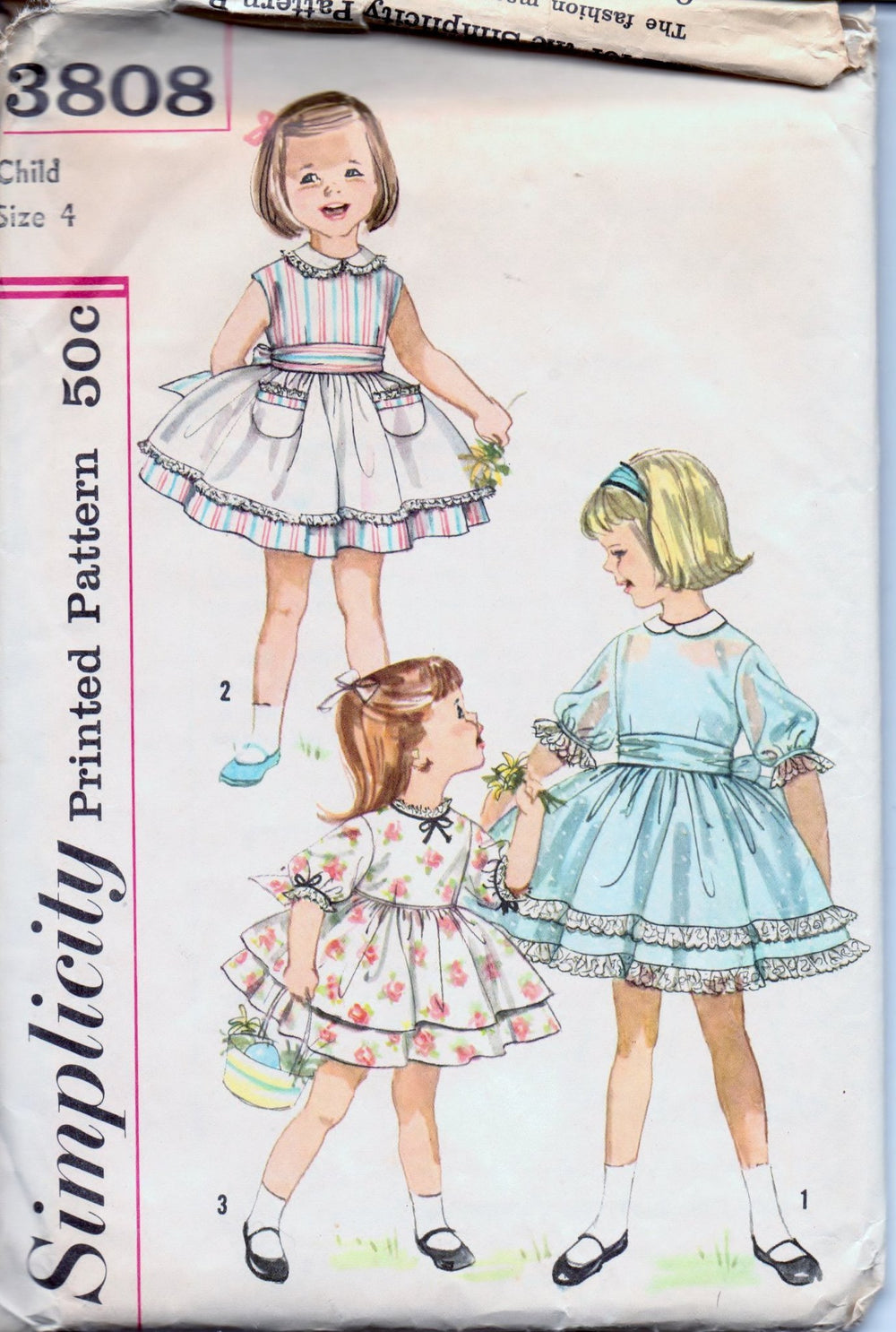 Simplicity 3808 Little Girls One Piece Dress and Sash Vintage 1960's Sewing Pattern - VintageStitching - Vintage Sewing Patterns