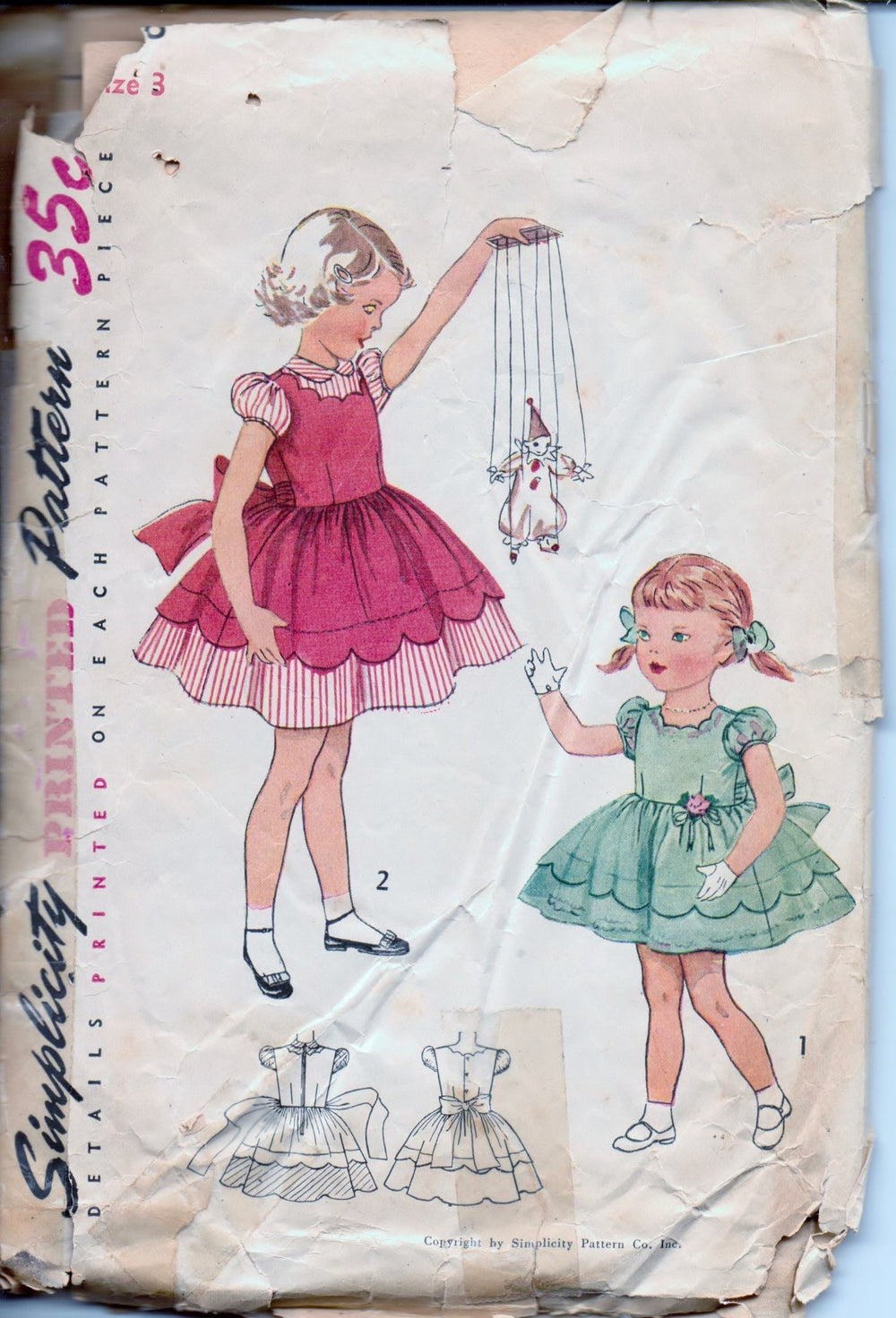 Simplicity 3808 Little Girls Toddler One-Piece Dress Vintage 1950's Sewing Pattern - VintageStitching - Vintage Sewing Patterns