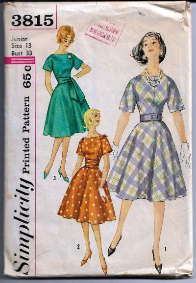 Simplicity 3815 Junior Ladies Dress Cummerbund Vintage Sewing Pattern 1960s - VintageStitching - Vintage Sewing Patterns