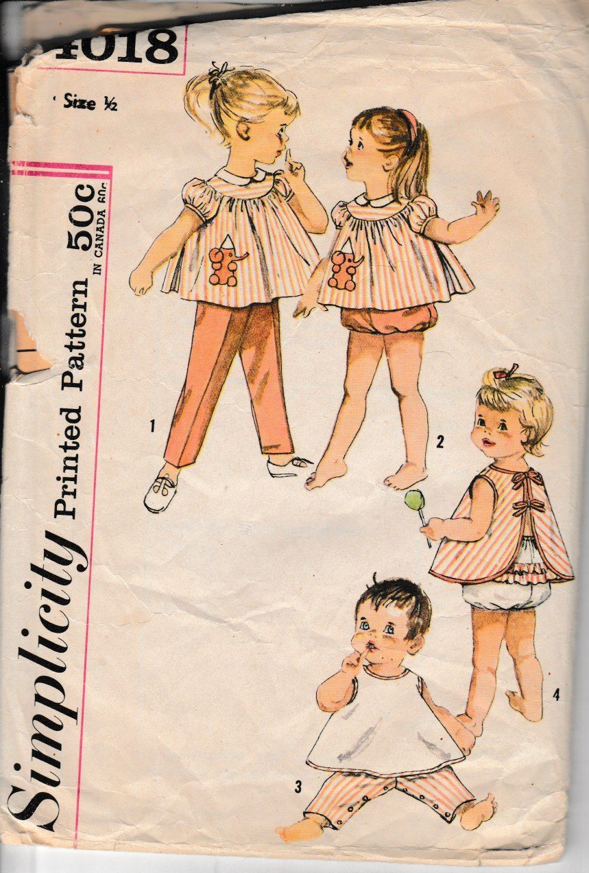 Simplicity 4018 Baby Toddler Top Pants Apron Panties Vintage 1960's Sewing Pattern - VintageStitching - Vintage Sewing Patterns