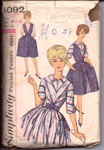 Simplicity 4092 Ladies Dress Jumper Dress Mad Men Vintage 1960's Sewing Pattern - VintageStitching - Vintage Sewing Patterns
