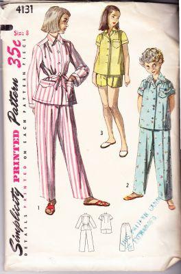 Simplicity 4131 Vintage 1950's Sewing Pattern Girls Pajamas - VintageStitching - Vintage Sewing Patterns