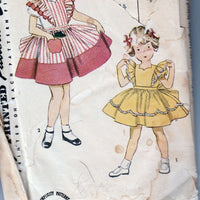 Simplicity 4136 Vintage Sewing Pattern 1950's Little Girl Full Skirt Dress Pinafore - VintageStitching - Vintage Sewing Patterns