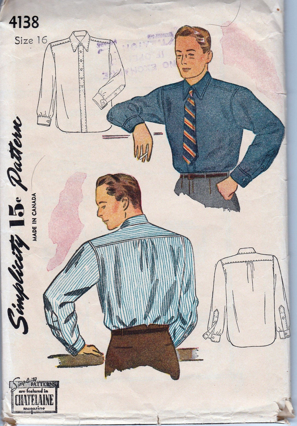 Simplicity 4138 Mens Shirt Vintage 1940's Sewing Pattern - VintageStitching - Vintage Sewing Patterns
