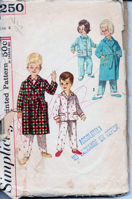 Simplicity 4250 Children's Robe Pajamas PJ's Boy Girl Vintage 1960's Sewing Pattern - VintageStitching - Vintage Sewing Patterns