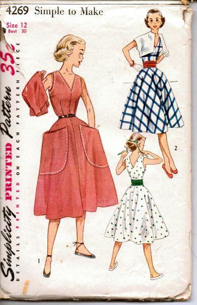 Simplicity 4269 Vintage 1950's Sewing Pattern Rockabilly Party Dress Flared Cummerbund Bolero Teen - VintageStitching - Vintage Sewing Patterns