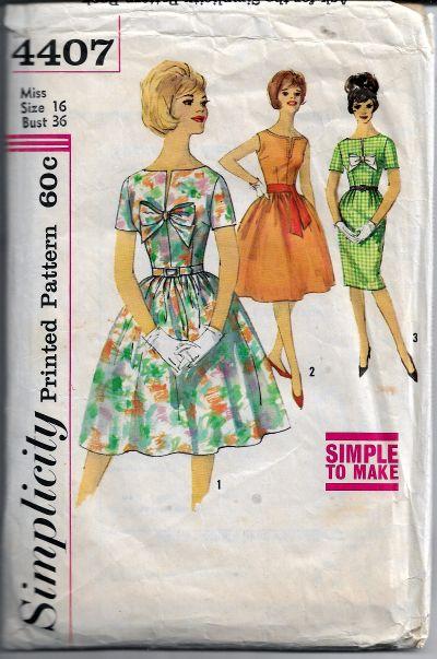Simplicity 4407 Vintage Sewing Pattern 1960s Ladies Full Skirt Dress - VintageStitching - Vintage Sewing Patterns