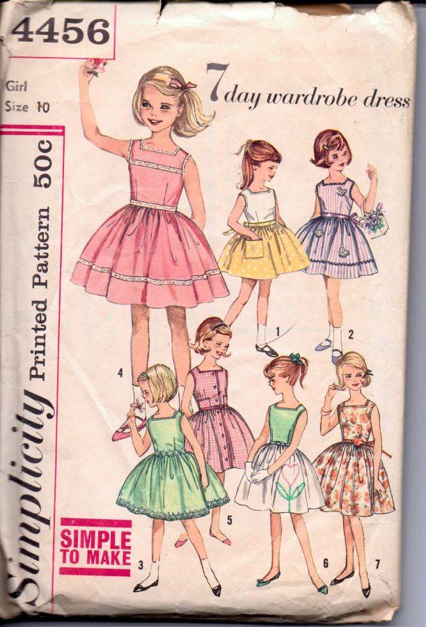 Simplicity 4456 Girls Sleeveless Dress 7 Day Wardrobe Vintage 1950's Sewing Pattern - VintageStitching - Vintage Sewing Patterns