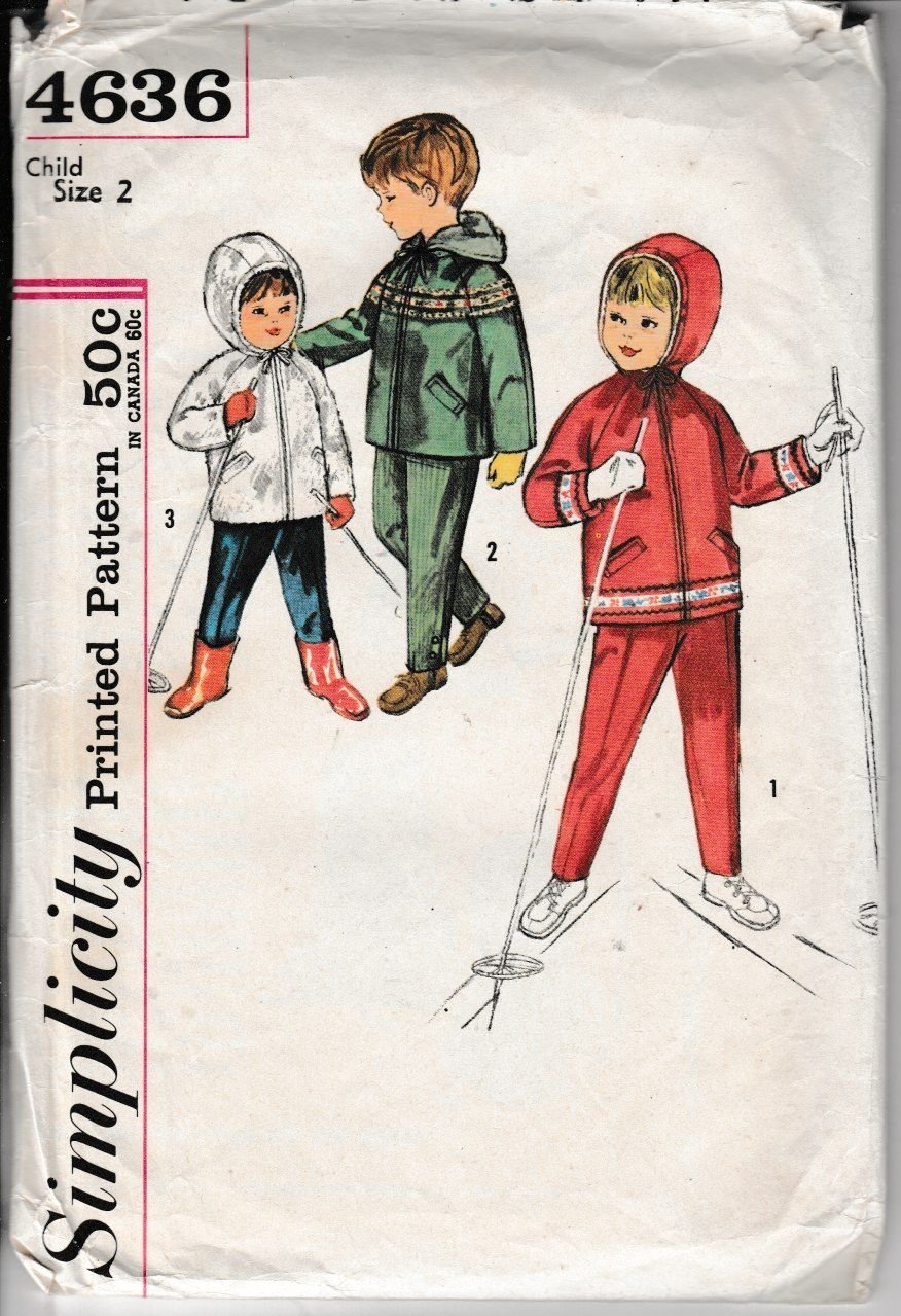 Simplicity 4636 Girls Boys Toddler Hooded Jacket Pants Vintage 1960's Sewing Pattern - VintageStitching - Vintage Sewing Patterns