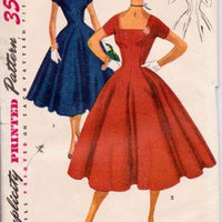 Simplicity 4639 1950's Rockabilly Cocktail Party Dress Square Neckline Vintage Sewing Pattern - VintageStitching - Vintage Sewing Patterns