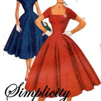 Simplicity 4639 1950's Rockabilly Cocktail Party Dress Square Neckline Vintage Sewing Pattern - VintageStitching - Vintage Sewing Patterns