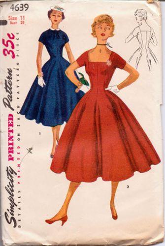 Simplicity 4639 1950's Rockabilly Cocktail Party Dress Square Neckline Vintage Sewing Pattern - VintageStitching - Vintage Sewing Patterns