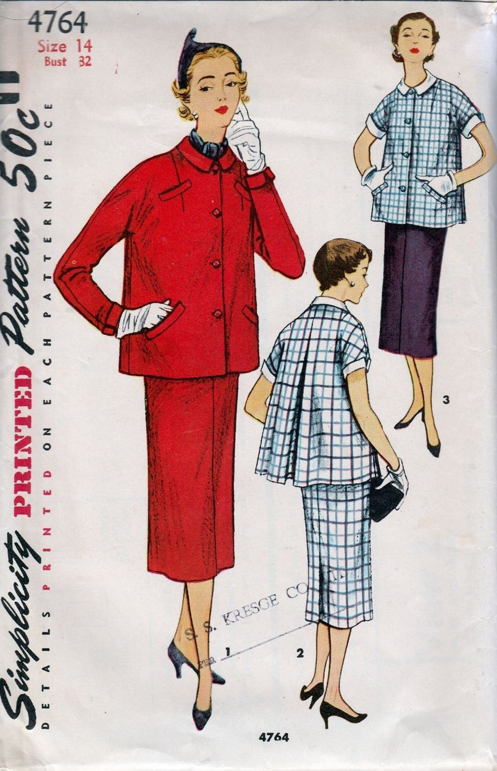 Simplicity 4764 Vintage 1950's Sewing Pattern Maternity Suit Jacket Inverted Pleat Skirt - VintageStitching - Vintage Sewing Patterns