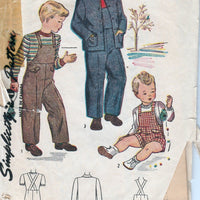 Simplicity 4789 Little Boys Overalls Jacket Cap Vintage Sewing Pattern 1940's - VintageStitching - Vintage Sewing Patterns