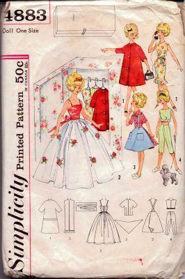 Simplicity 4883 Barbie Tammy Doll Clothing Wardrobe Vintage 1960's