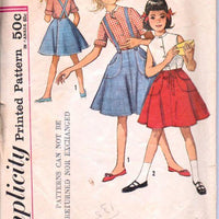 Simplicity 4961 Vintage 1960's Sewing Pattern Girls Blouse Wrap Skirt with Suspenders Four Gore - VintageStitching - Vintage Sewing Patterns