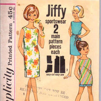 Simplicity 4965 Vintage 1960's Sewing Pattern Girls Sleeveless Beach Dress Top Shorts Jiffy - VintageStitching - Vintage Sewing Patterns