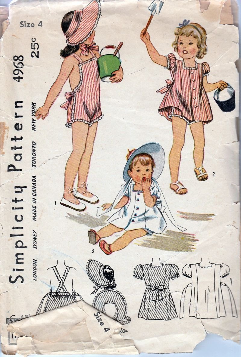 Simplicity 4968 Vintage 1940 s Sewing Pattern Little Girls