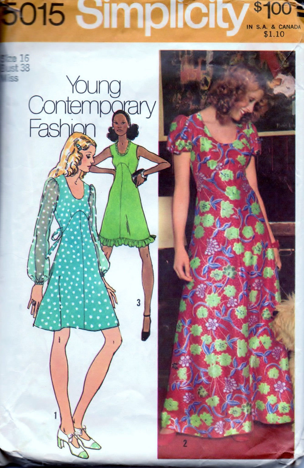 Simplicity 5015 Ladies Mini or Long Dress Young Contemporary Fashion Vintage 1970's Sewing Pattern - VintageStitching - Vintage Sewing Patterns