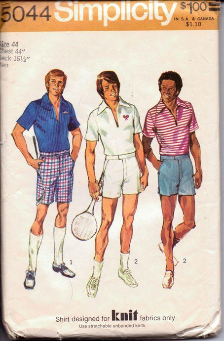 Simplicity 5044 Vintage 1970's Sewing Pattern Mens Shorts Polo Shirt Knit Fabrics - VintageStitching - Vintage Sewing Patterns