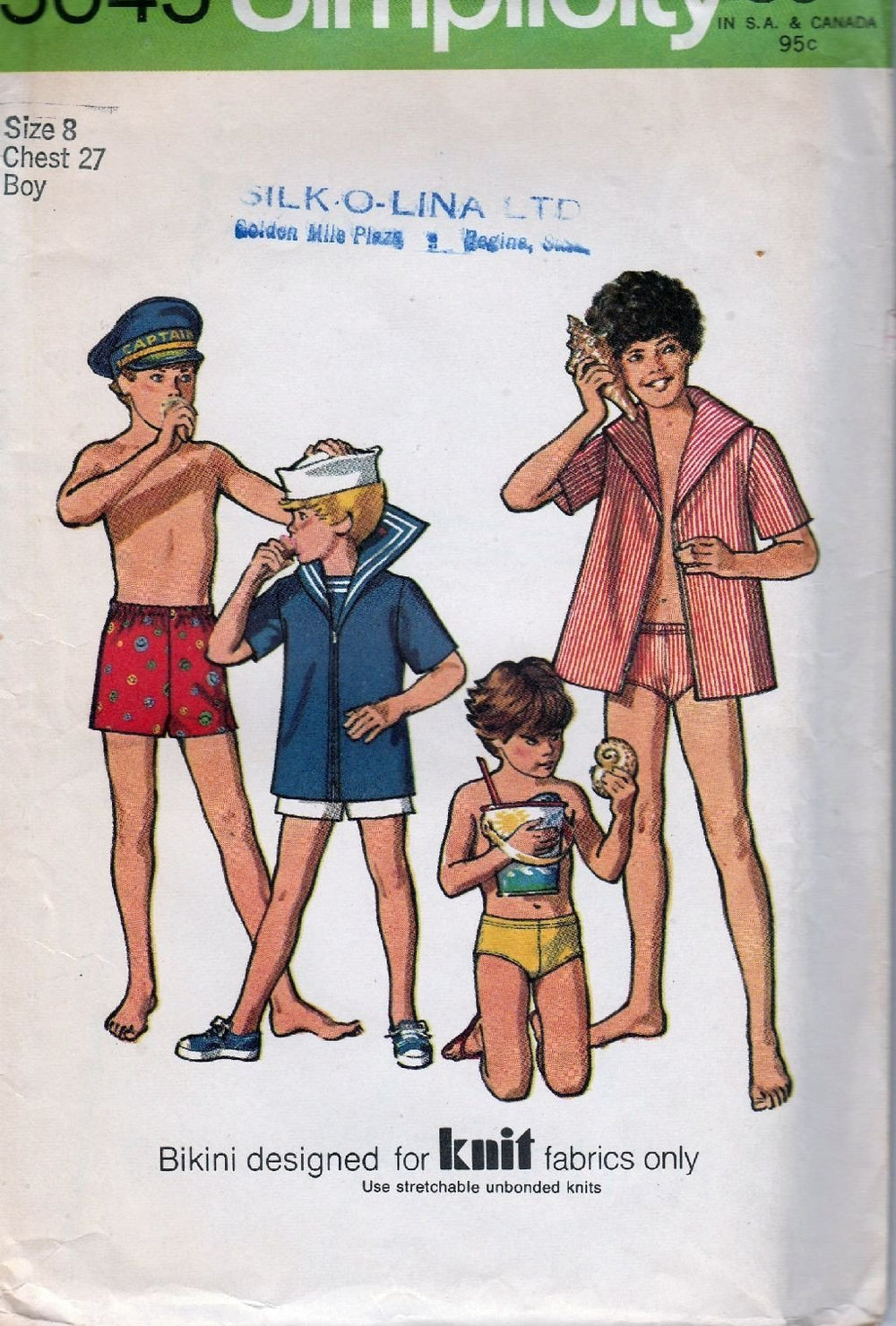 Simplicity 5045 Vintage 1970's Sewing Pattern Boys Swimwear Shirt Bathing Suit - VintageStitching - Vintage Sewing Patterns