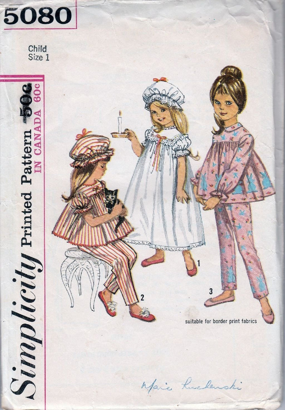 Simplicity 5080 Vintage Sewing Pattern 1960's Toddler Nightgown Pajamas Cap - VintageStitching - Vintage Sewing Patterns