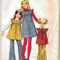 Simplicity 5168 Vintage 1970's Sewing Pattern Girls Jumper Dress Tunic Bell Bottom Pants Cap Sleeves Square Neckline - VintageStitching - Vintage Sewing Patterns