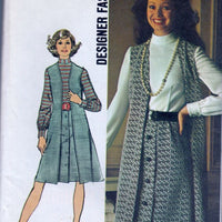Simplicity 5183 Vintage 1970's Sewing Pattern Ladies One Piece Dress Vest Designer Fashion - VintageStitching - Vintage Sewing Patterns