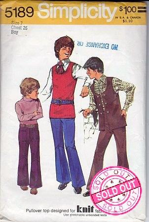 Simplicity 5189 Boys Vest Tank Top Bell Bottom Pants Vintage Pattern - VintageStitching - Vintage Sewing Patterns