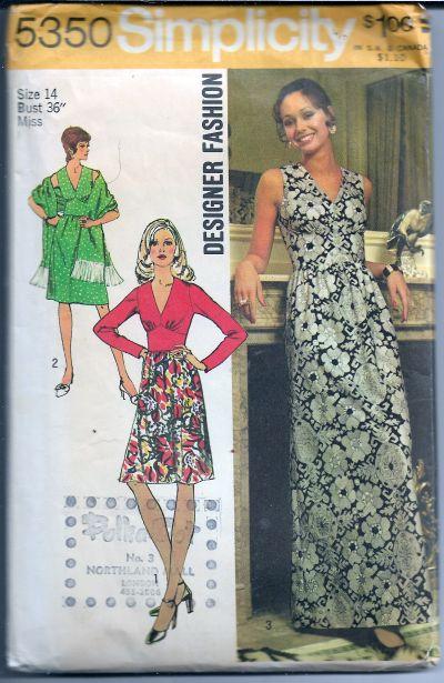 Simplicity 5350 Ladies Dress Gown Vintage Sewing Pattern 1970s - VintageStitching - Vintage Sewing Patterns