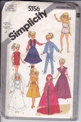 Simplicity 5356 Vintage Barbie Doll Wardrobe Clothing Pattern 1980's - VintageStitching - Vintage Sewing Patterns