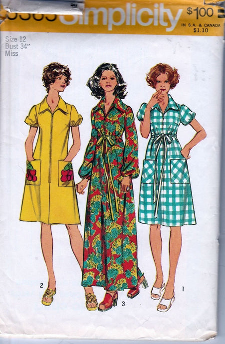 Simplicity 5365 Vintage 1970's Sewing Pattern Ladies House Dress Robe Front Zip - VintageStitching - Vintage Sewing Patterns