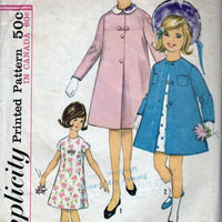 Simplicity 5372 Vintage 1960's Sewing Pattern Girls A-Line Dress Front Button Coat Detachable Collar - VintageStitching - Vintage Sewing Patterns