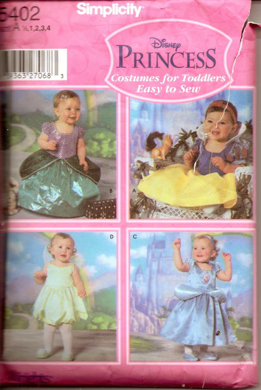 Simplicity 5402 Toddler Disney Princess Halloween Costume Pattern Tinkerbell Snow White - VintageStitching - Vintage Sewing Patterns
