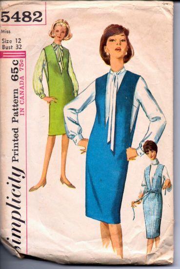 Simplicity 5482 Ladies Jumper Dress Blouse Vintage 1960's Sewing Pattern - VintageStitching - Vintage Sewing Patterns