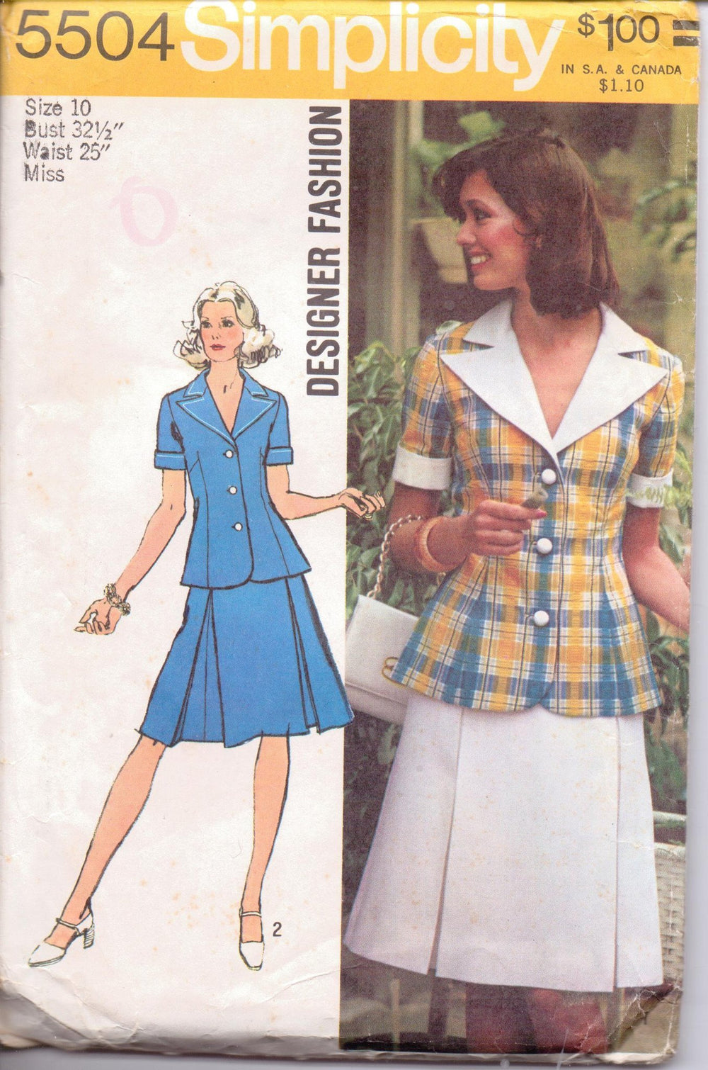 Simplicity 5504 Ladies Two Piece Dress Top Skirt Vintage 1970's Sewing Pattern Size 10 Bust 32 - VintageStitching - Vintage Sewing Patterns