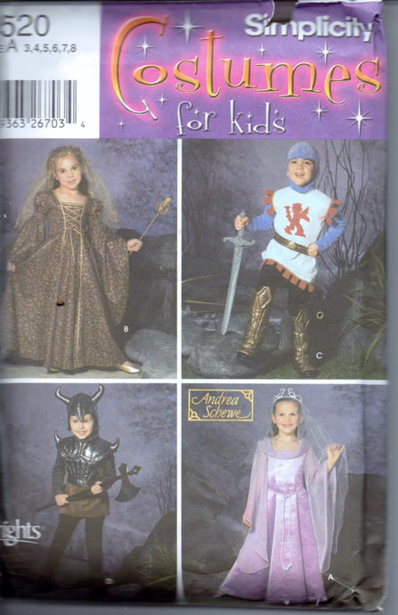 Simplicity 5520 Childrens Halloween Costume Pattern Medieval Princess Knight Renaissance Boys Girls - VintageStitching - Vintage Sewing Patterns