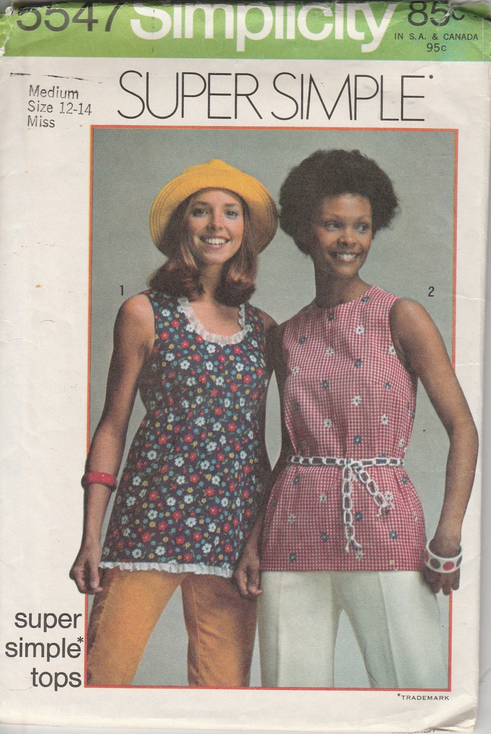 Simplicity 5547 Vintage Sewing Pattern 1970's Ladies Sleeveless Tops Super Simple - VintageStitching - Vintage Sewing Patterns