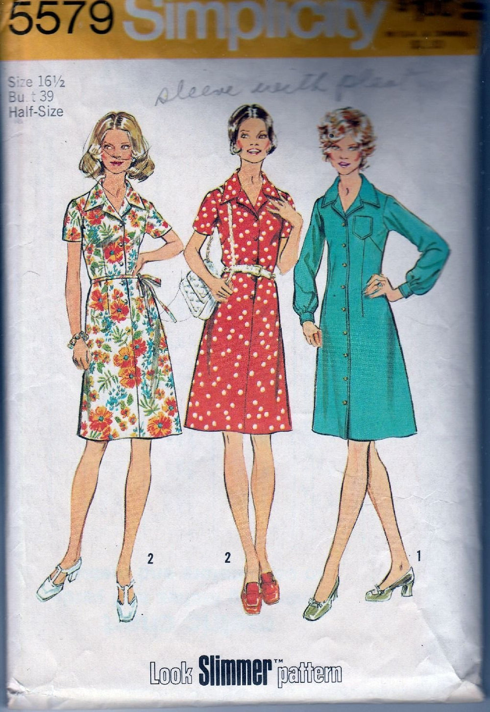 Simplicity 5579 Vintage 1970's Sewing Pattern Ladies Button Front Casual Day Dress - VintageStitching - Vintage Sewing Patterns
