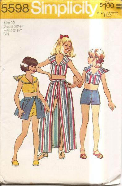 Simplicity 5598 Vintage 1970's Sewing Pattern Girls Top Skirt & Short - VintageStitching - Vintage Sewing Patterns