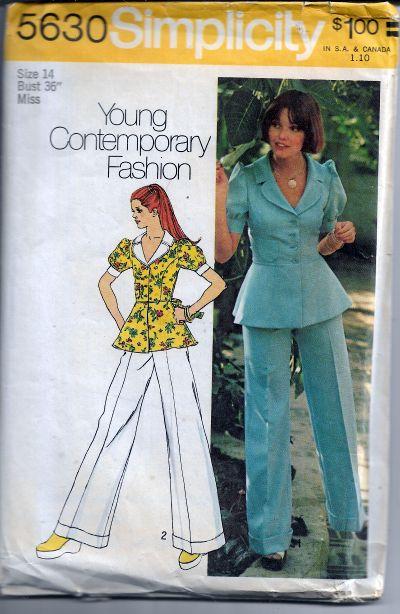 Simplicity 5630 Vintage Sewing Pattern 1970s Ladies Jacket Bell Bottom Pants - VintageStitching - Vintage Sewing Patterns