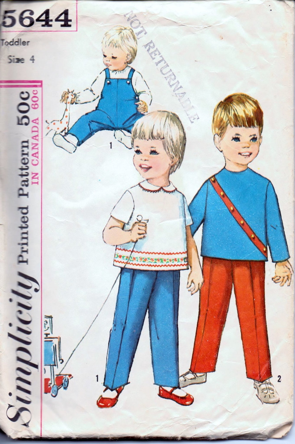 Simplicity 5644 Toddlers' Overalls and Top Vintage 1960's Sewing Pattern - VintageStitching - Vintage Sewing Patterns