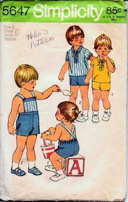 Simplicity 5647 Toddlers Shirt Overalls Suspenders Vintage Pattern - VintageStitching - Vintage Sewing Patterns