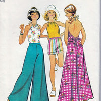 Simplicity 5652 Vintage 1970's Sewing Pattern Girls Pants Halter Top Shorts - VintageStitching - Vintage Sewing Patterns
