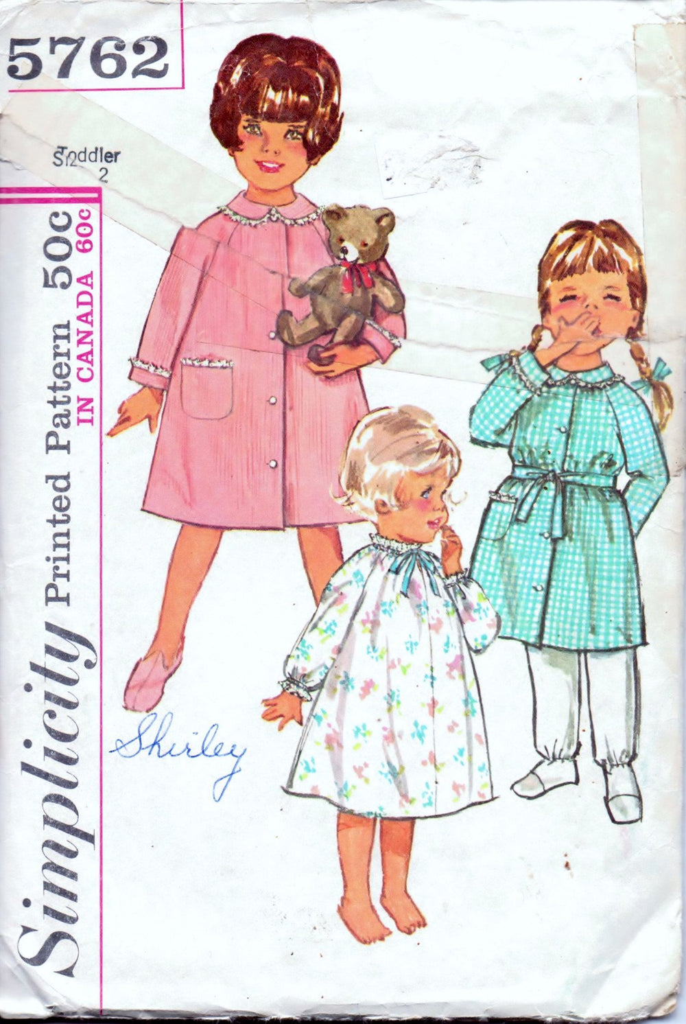 Simplicity 5762 Toddlers' Nightgown Robe PJ's Sleepwear Vintage 1960's Sewing Pattern - VintageStitching - Vintage Sewing Patterns